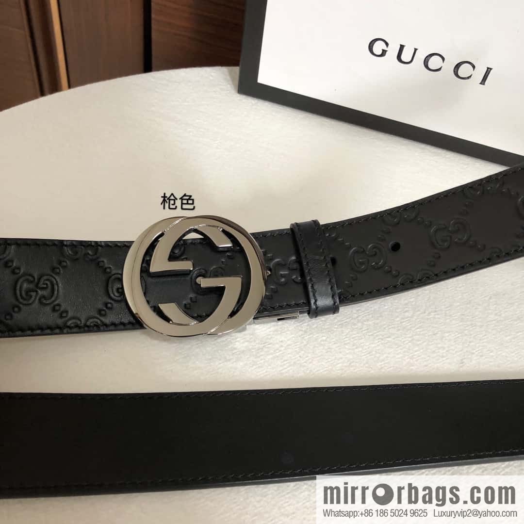 GUCCI double G rotating metal buckle logo embossed belt 36mm men's belt