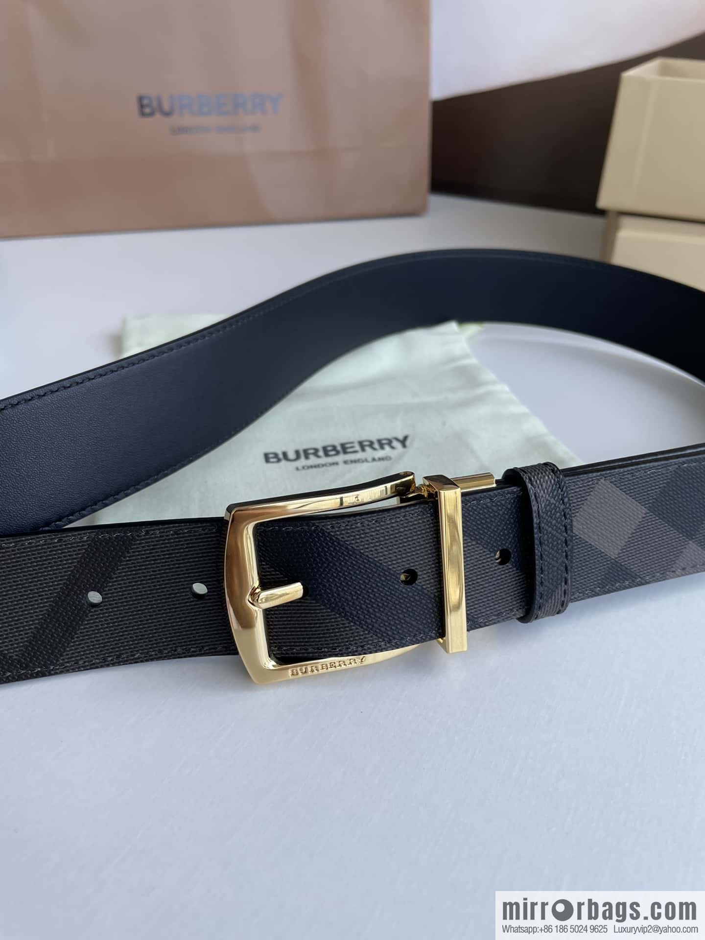 Burberry Classic Plaid British Fashion Element Belt 3.5cm