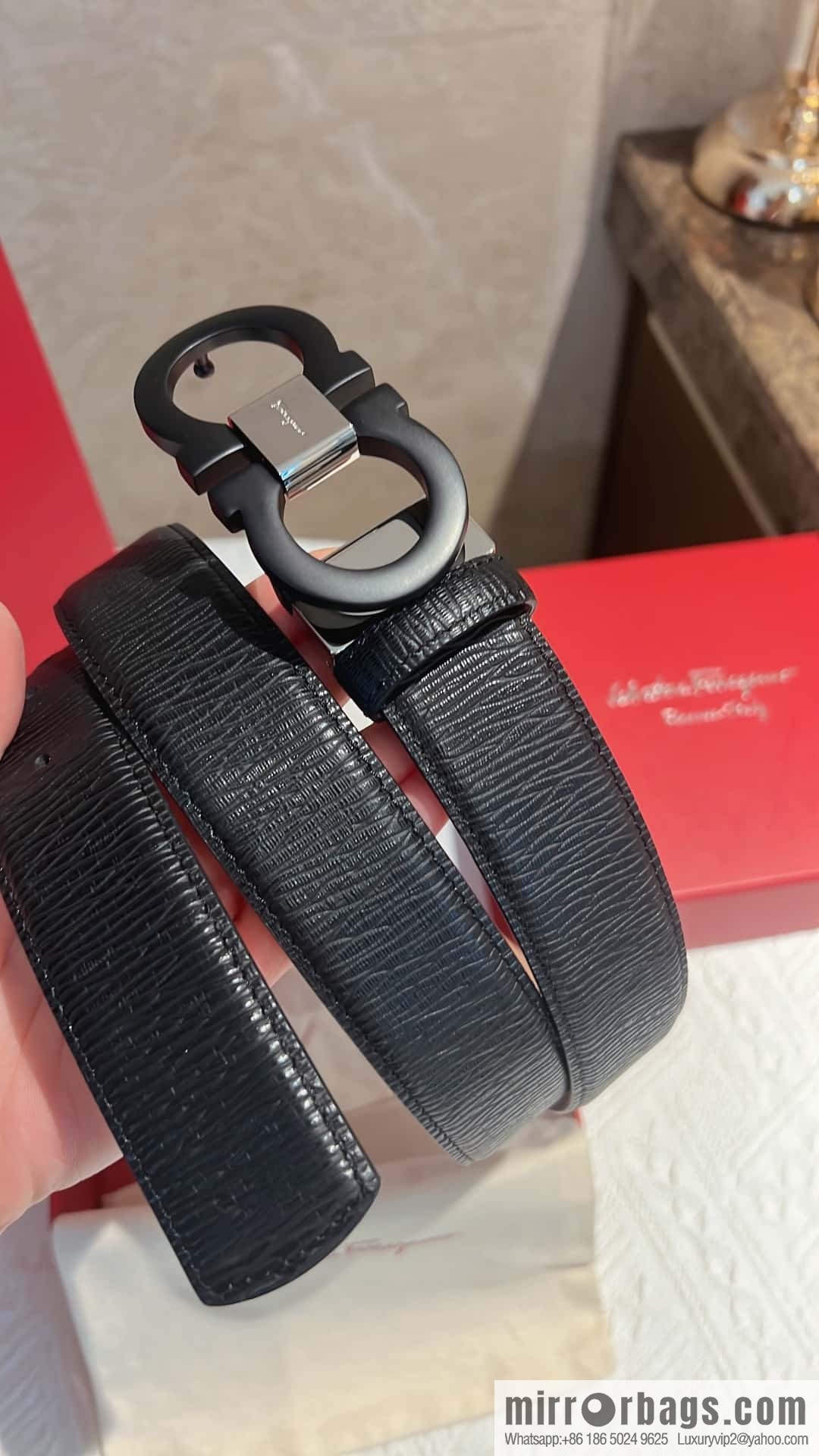 Salvatore Ferragamo, metal buckle matte men's belt 3,5cm