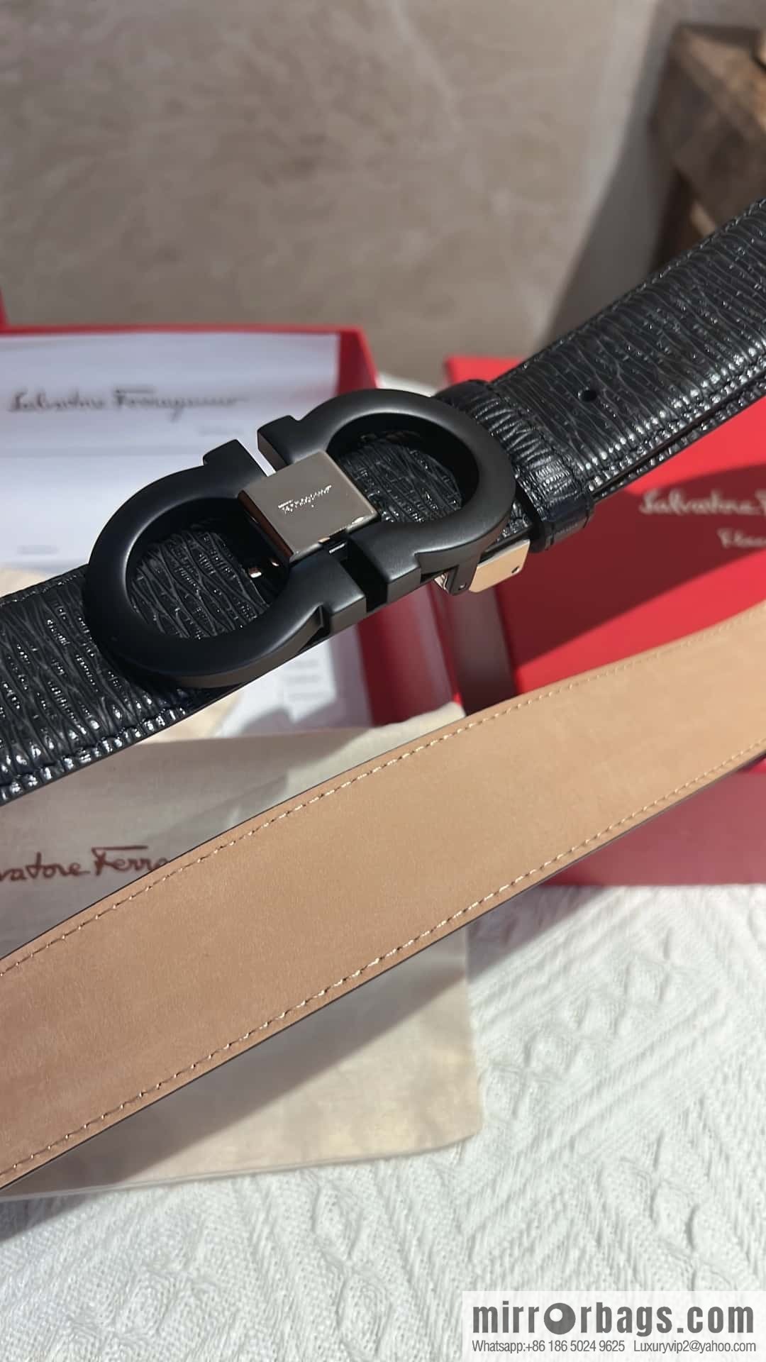 Salvatore Ferragamo, metal buckle matte men's belt 3,5cm