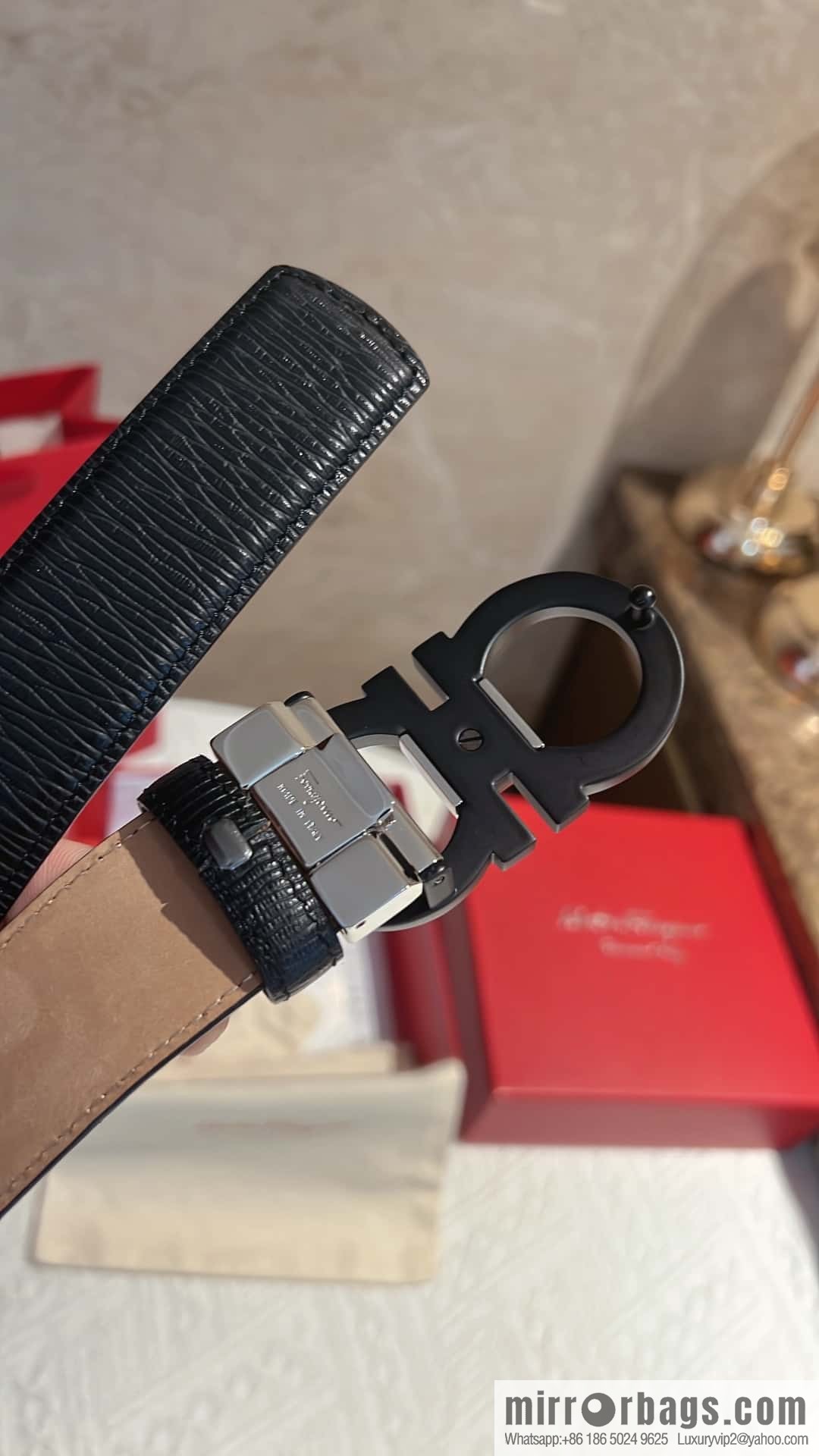 Salvatore Ferragamo, metal buckle matte men's belt 3,5cm