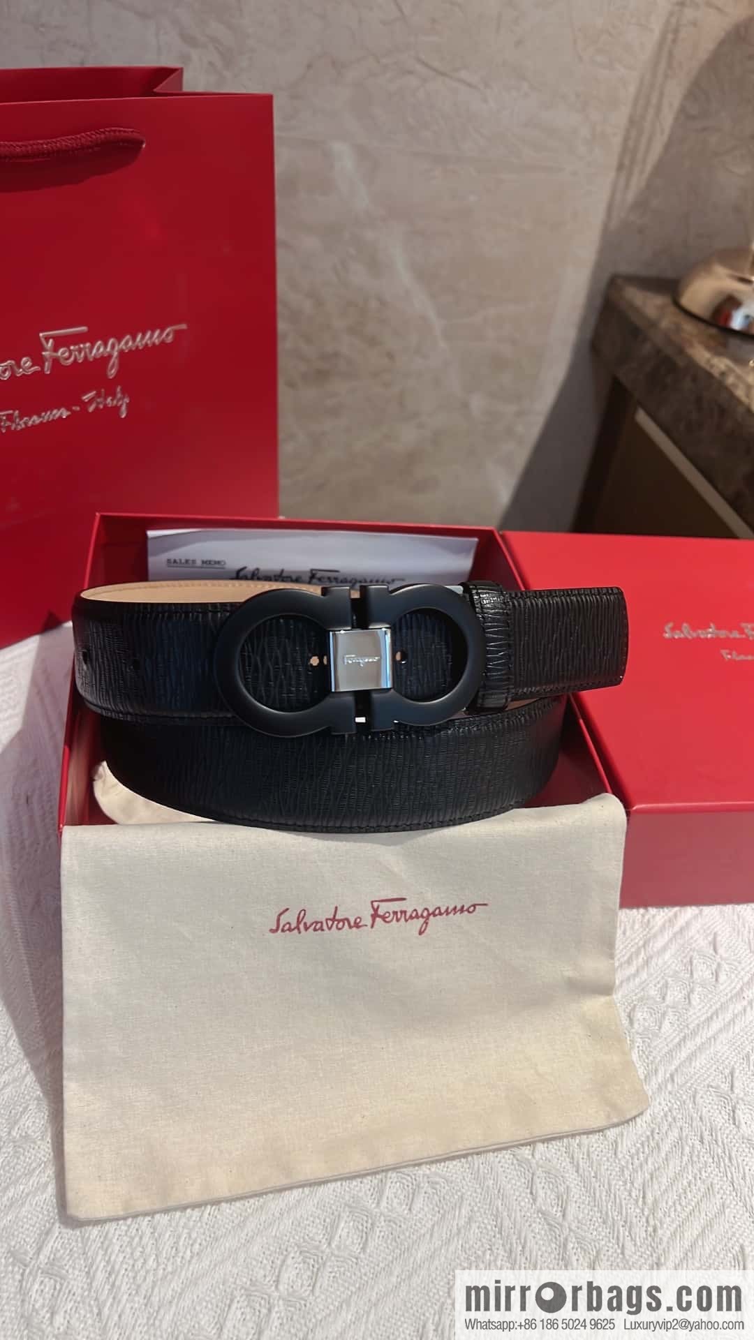 Salvatore Ferragamo, metal buckle matte men's belt 3,5cm