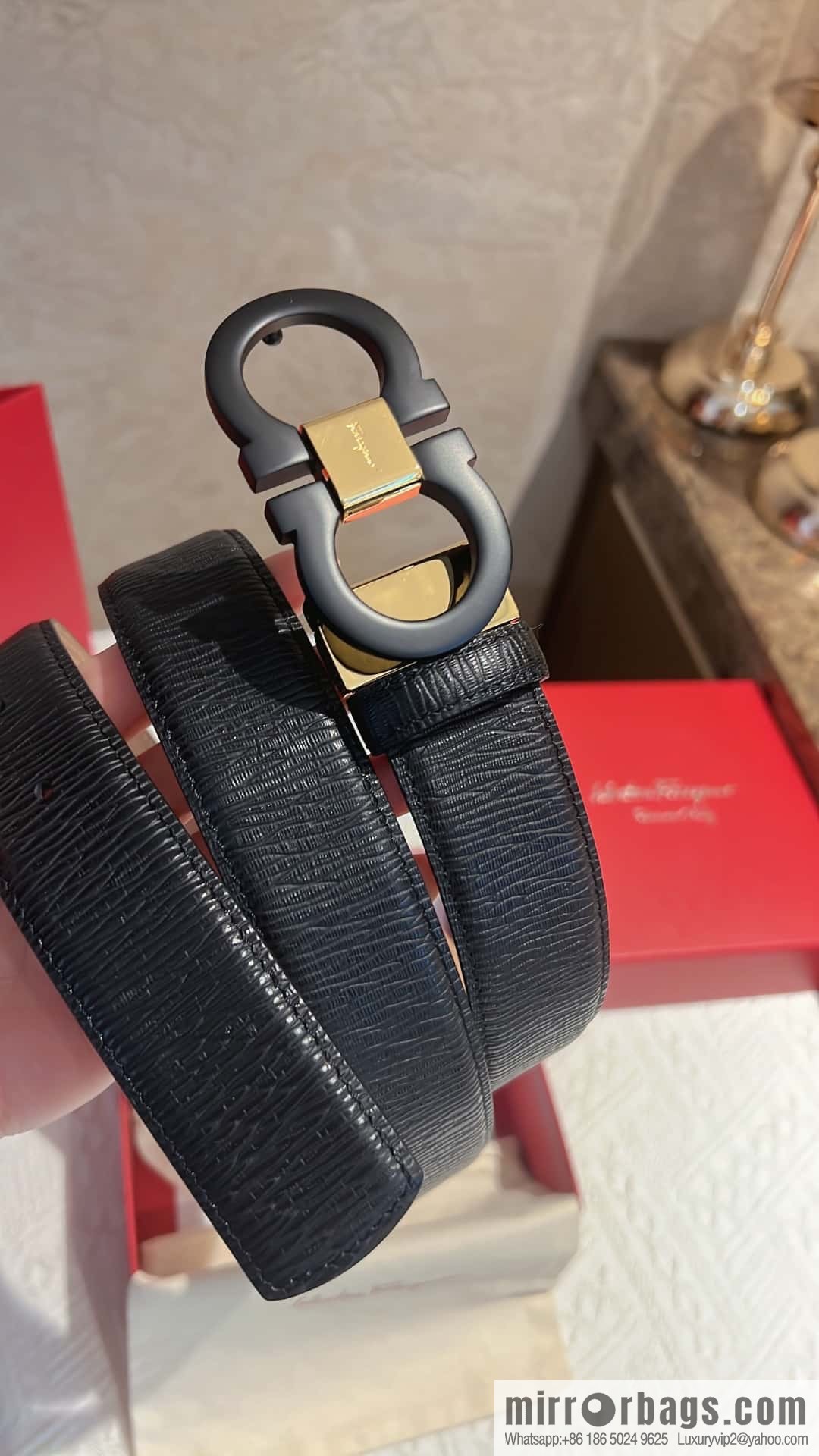 Salvatore Ferragamo, metal buckle matte men's belt 3,5cm