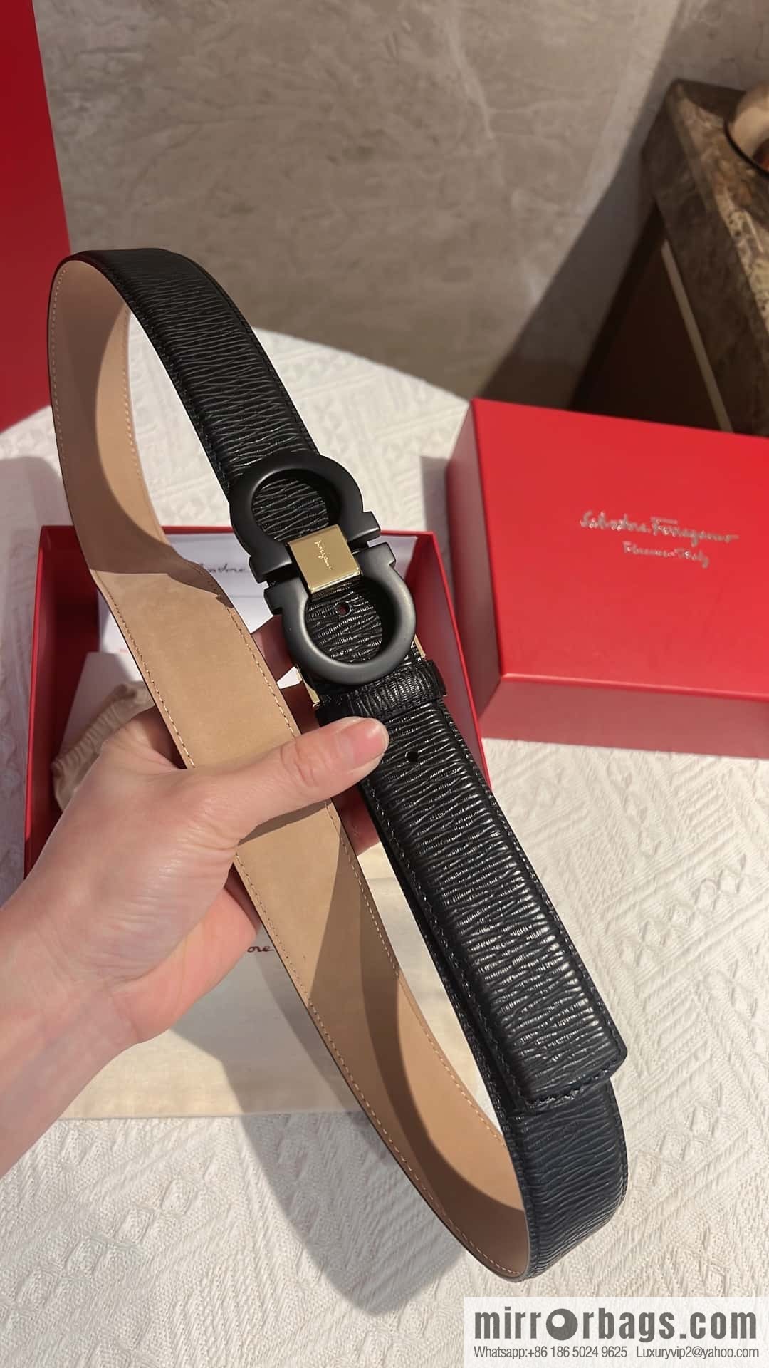Salvatore Ferragamo, metal buckle matte men's belt 3,5cm