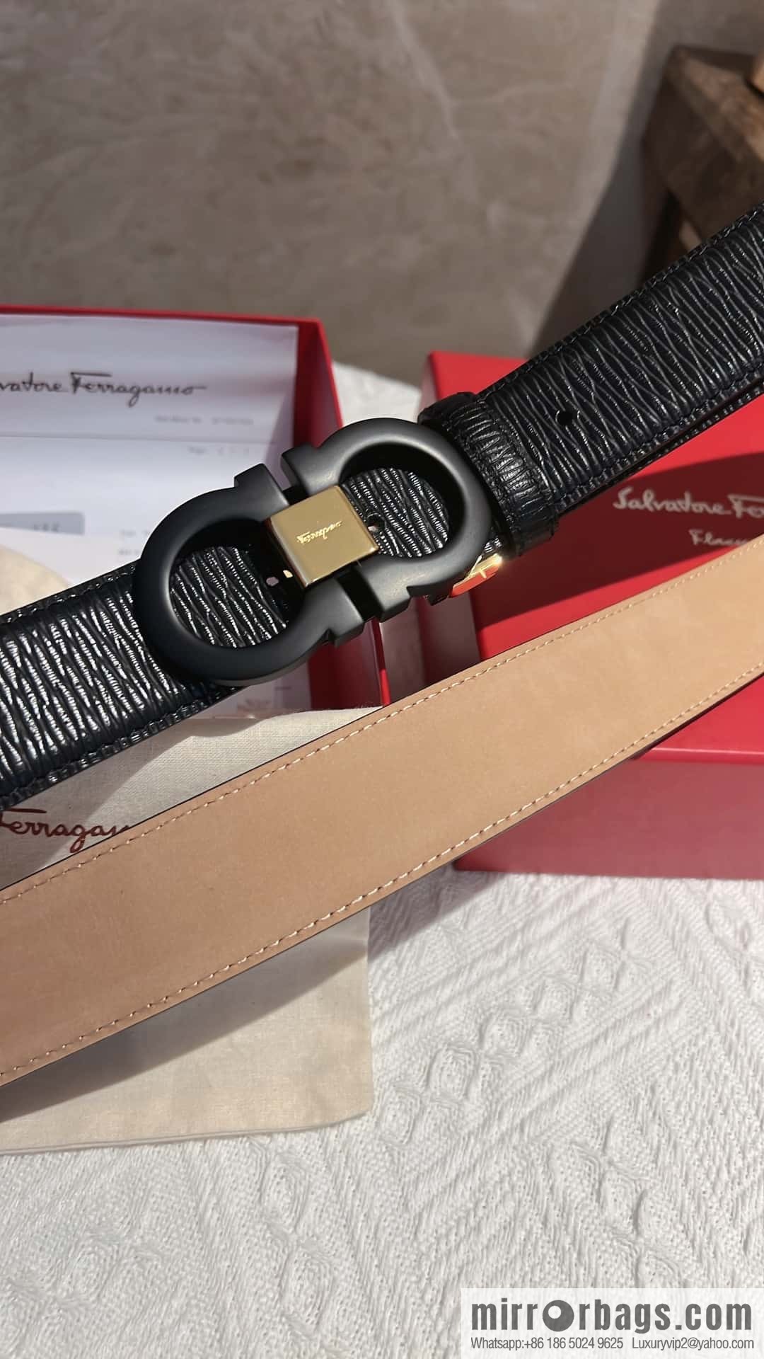 Salvatore Ferragamo, metal buckle matte men's belt 3,5cm