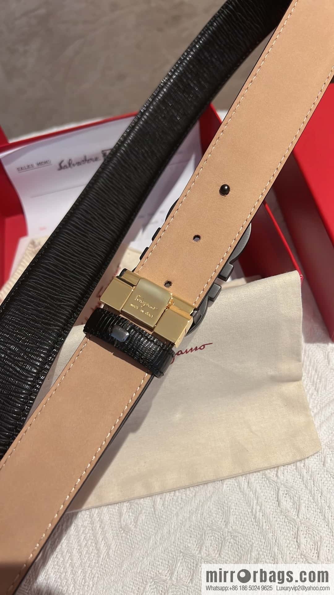 Salvatore Ferragamo, metal buckle matte men's belt 3,5cm