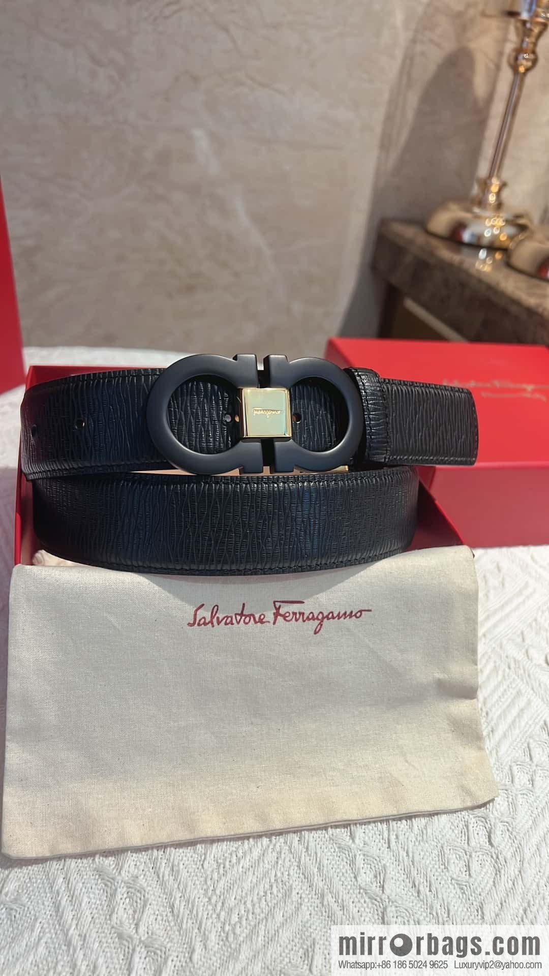 Salvatore Ferragamo, metal buckle matte men's belt 3,5cm