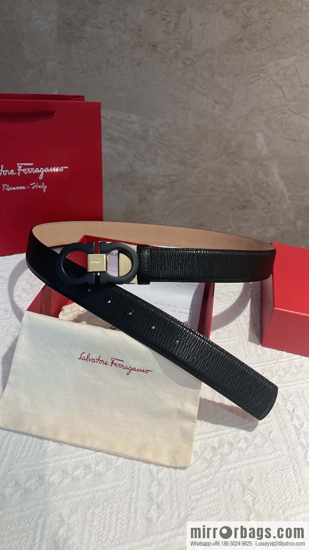 Salvatore Ferragamo, metal buckle matte men's belt 3,5cm