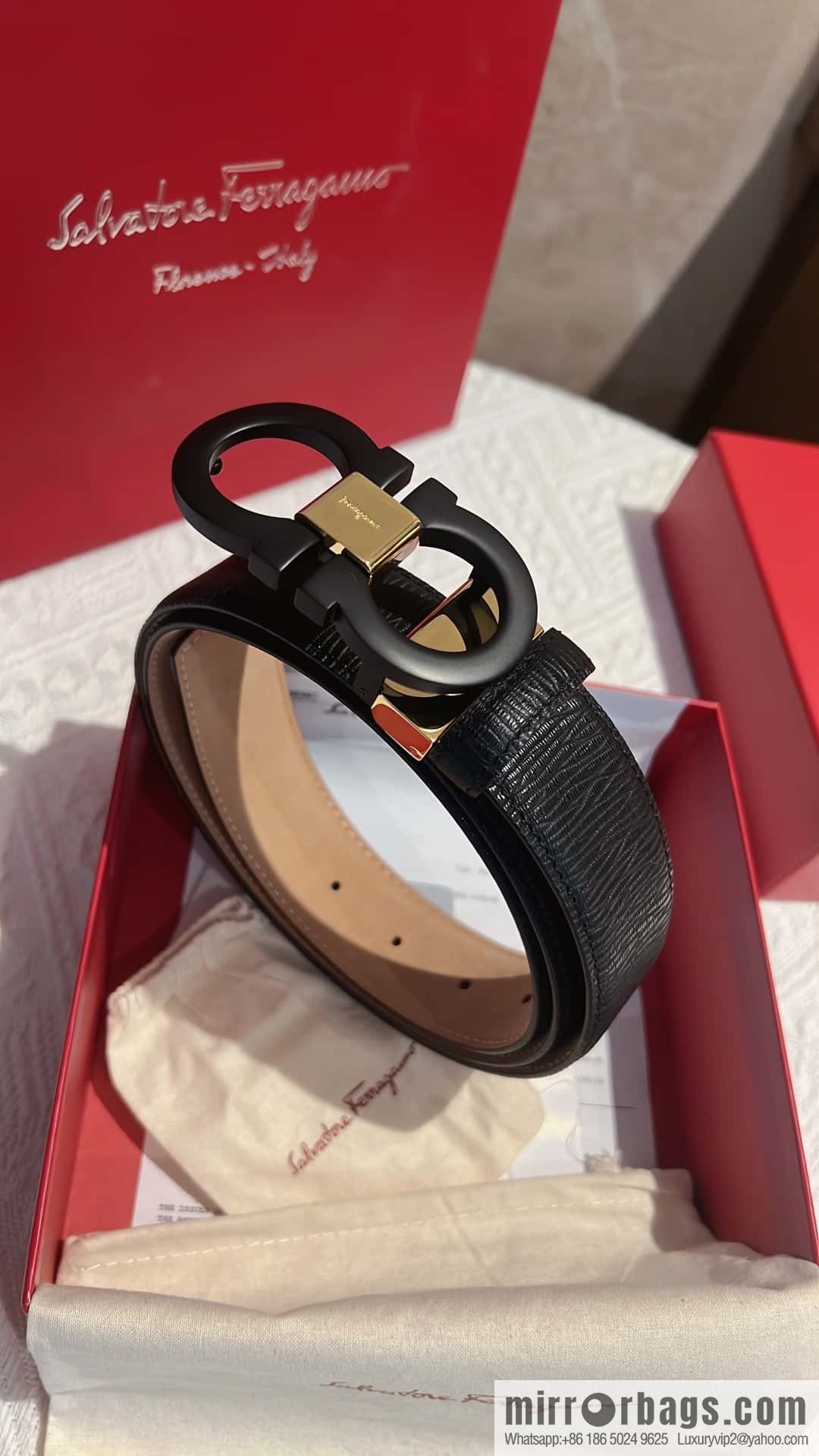 Salvatore Ferragamo, metal buckle matte men's belt 3,5cm