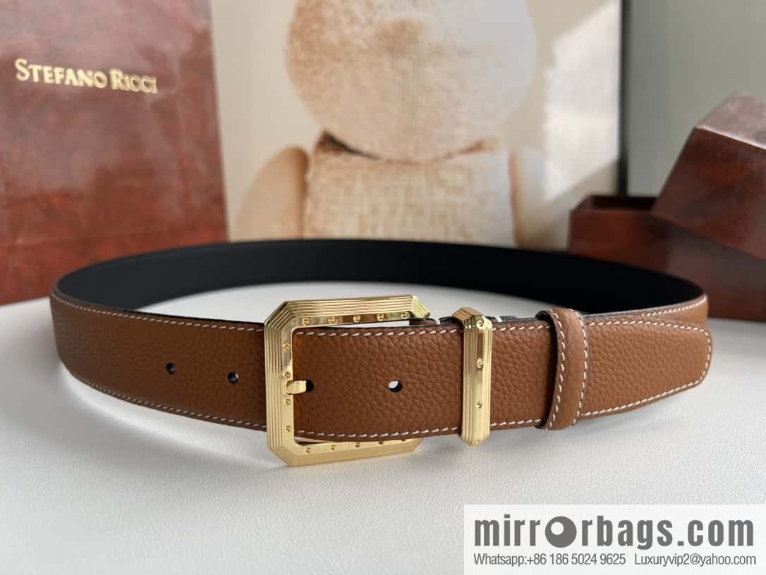 Stefano Ricci Stephen, Stainless Steel Pin Buckle Double Sided First Layer Lychee Textured Cowhide Belt 3.6cm