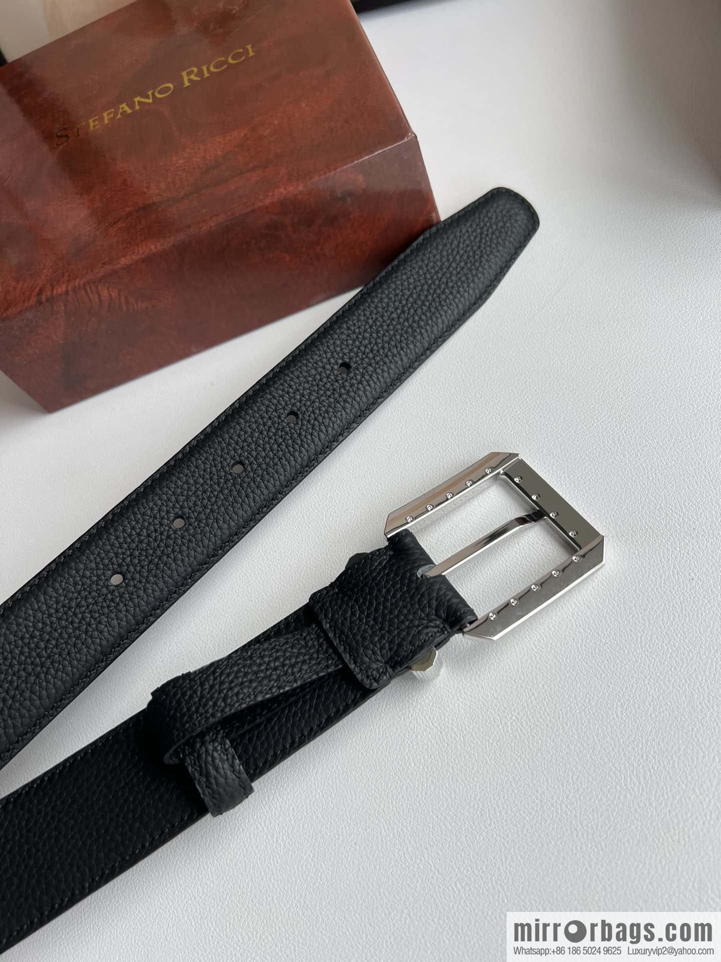 Stefano Ricci Stephen, Stainless Steel Pin Buckle Double Sided First Layer Lychee Textured Cowhide Belt 3.6cm