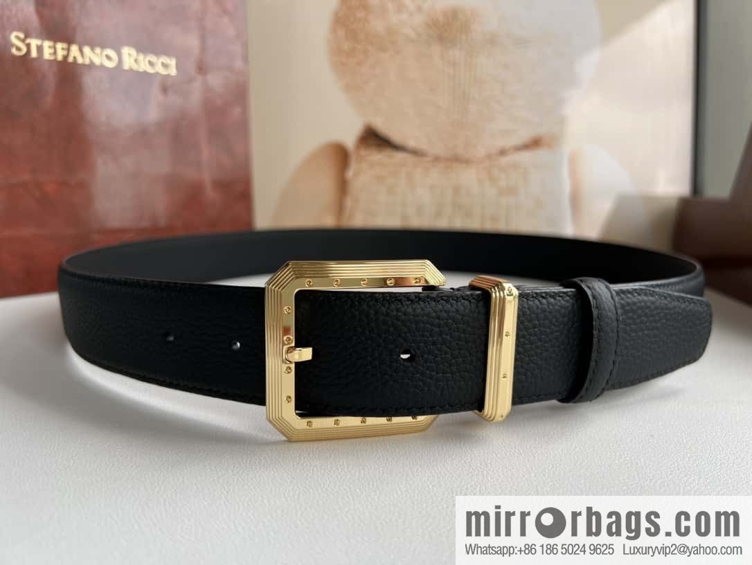 Stefano Ricci Stephen, Stainless Steel Pin Buckle Double Sided First Layer Lychee Textured Cowhide Belt 3.6cm