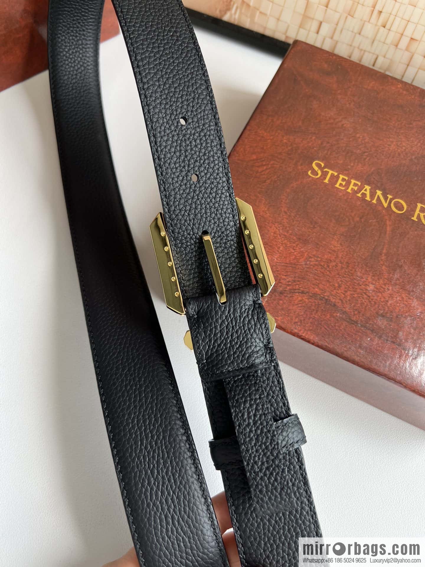 Stefano Ricci Stephen, Stainless Steel Pin Buckle Double Sided First Layer Lychee Textured Cowhide Belt 3.6cm