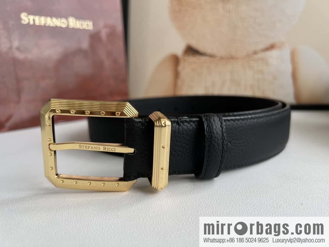 Stefano Ricci Stephen, Stainless Steel Pin Buckle Double Sided First Layer Lychee Textured Cowhide Belt 3.6cm