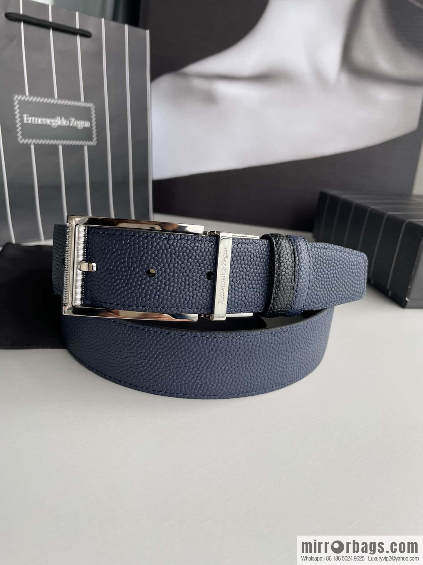 ZEGNA Zegna, metal rotating pin buckle, pearl-textured cowhide belt 3.5cm