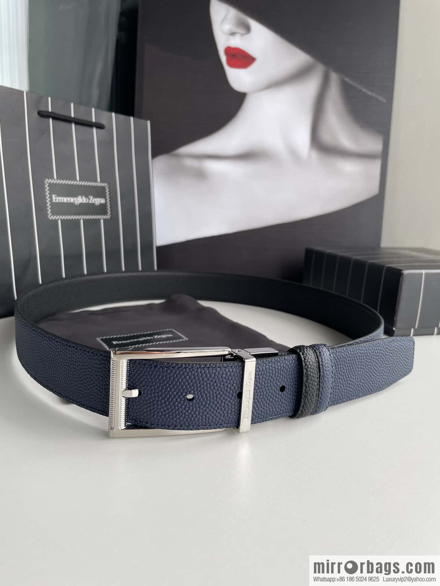 ZEGNA Zegna, metal rotating pin buckle, pearl-textured cowhide belt 3.5cm