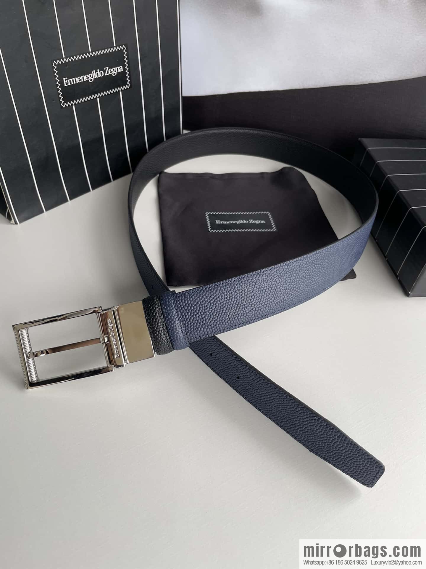 ZEGNA Zegna, metal rotating pin buckle, pearl-textured cowhide belt 3.5cm
