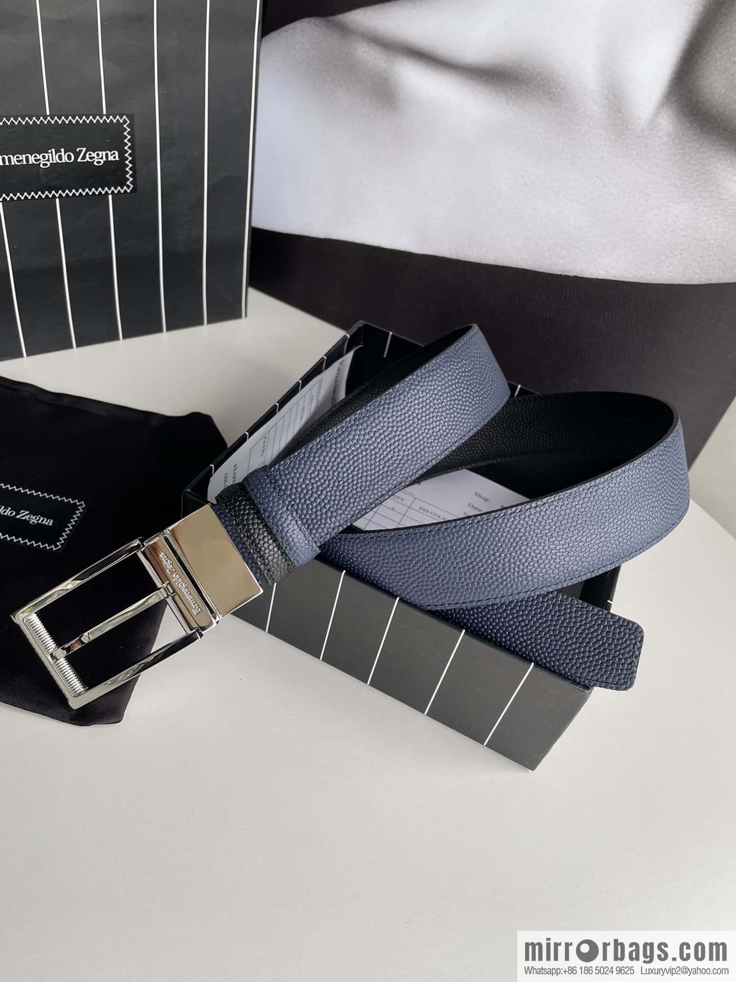ZEGNA Zegna, metal rotating pin buckle, pearl-textured cowhide belt 3.5cm