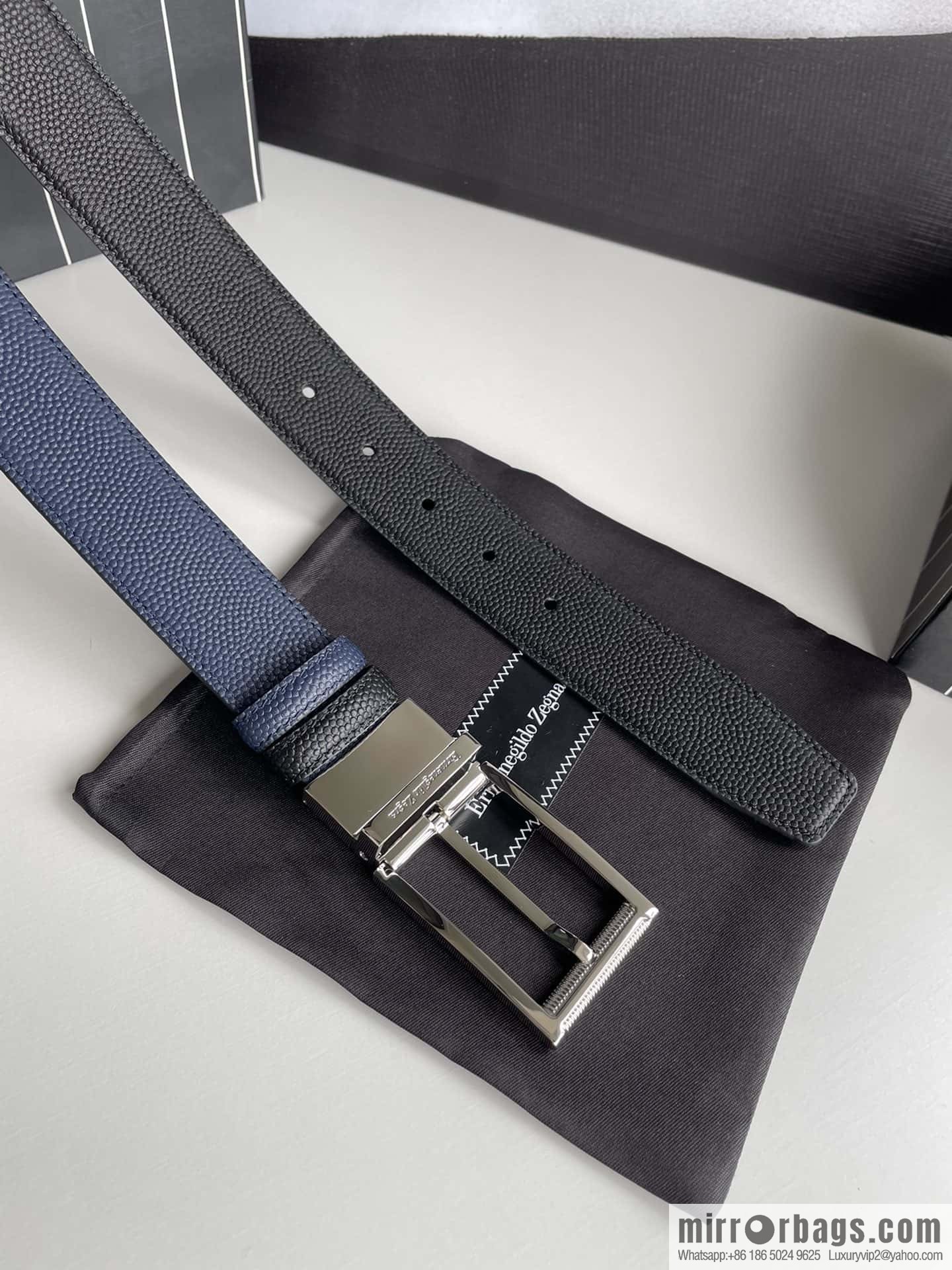 ZEGNA Zegna, metal rotating pin buckle, pearl-textured cowhide belt 3.5cm