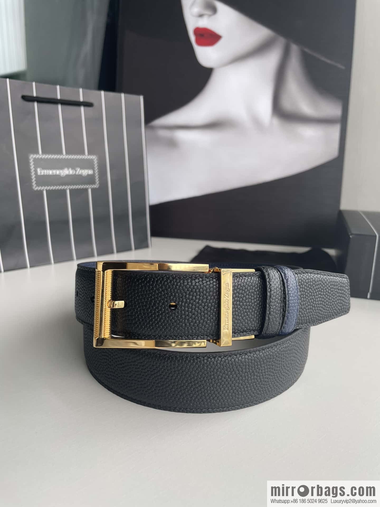 ZEGNA Zegna, metal rotating pin buckle, pearl-textured cowhide belt 3.5cm
