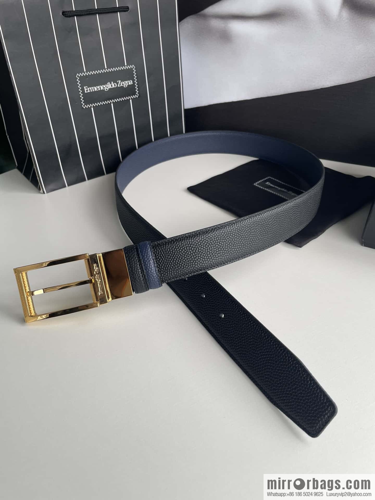 ZEGNA Zegna, metal rotating pin buckle, pearl-textured cowhide belt 3.5cm