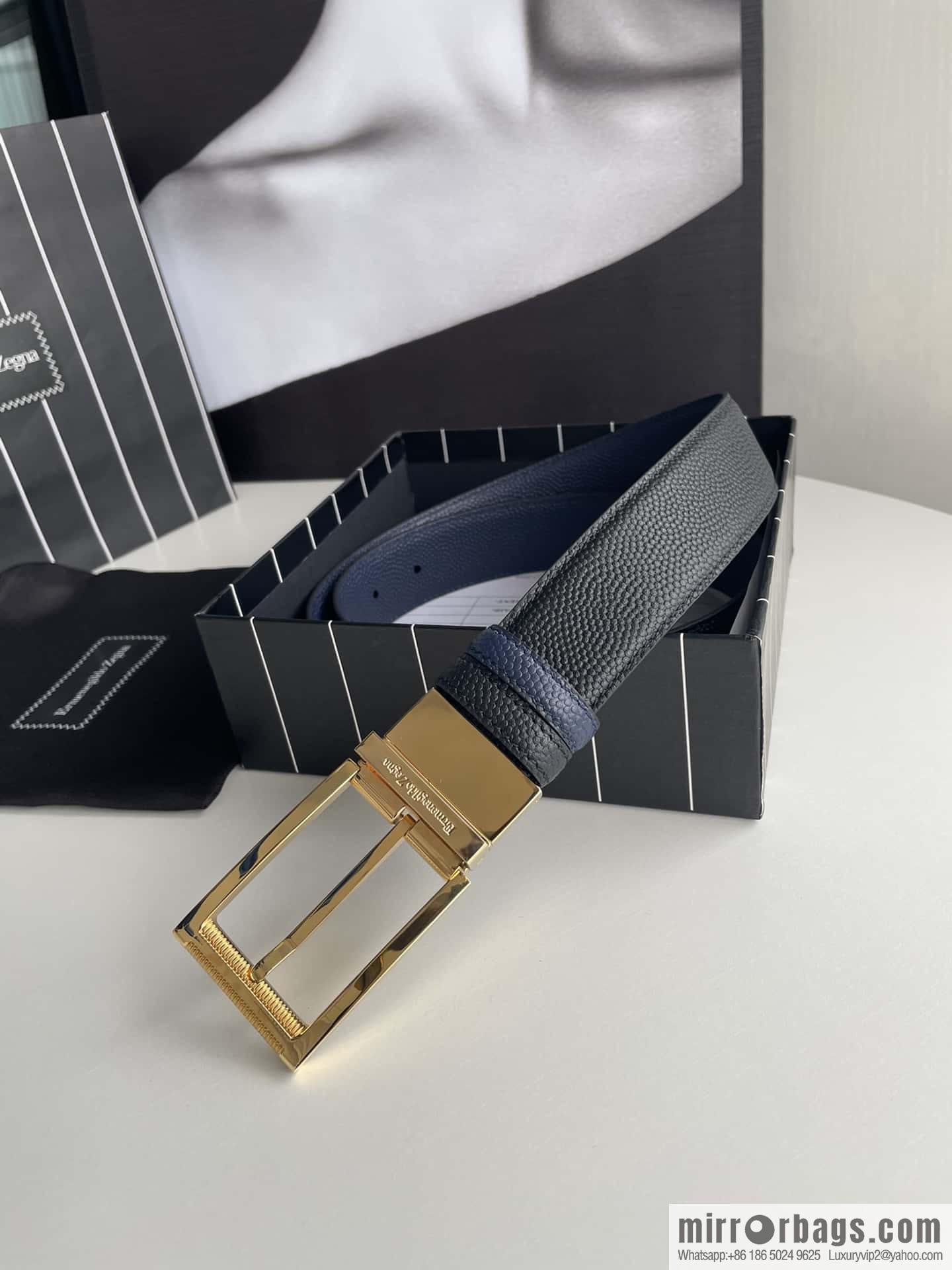 ZEGNA Zegna, metal rotating pin buckle, pearl-textured cowhide belt 3.5cm