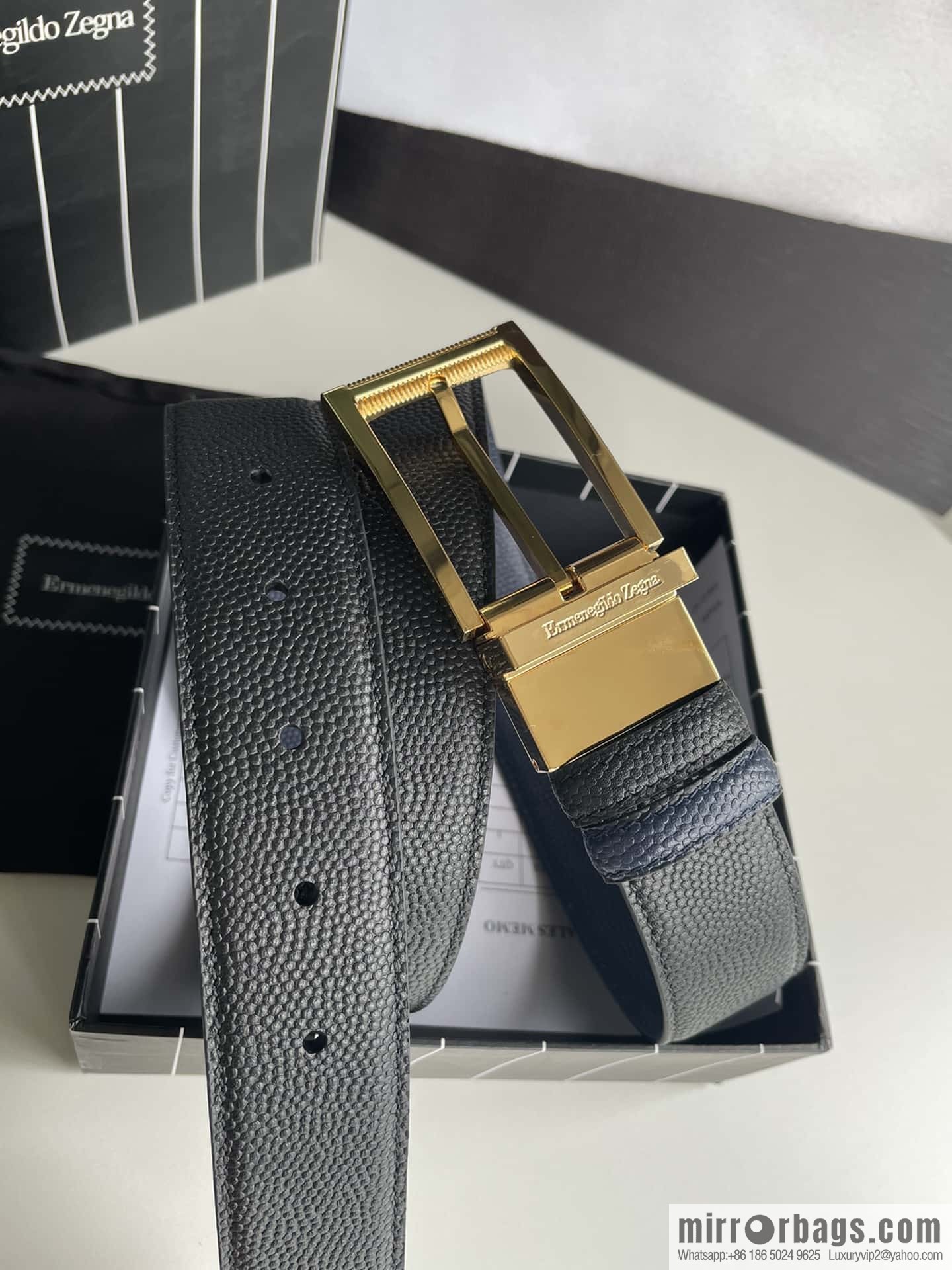 ZEGNA Zegna, metal rotating pin buckle, pearl-textured cowhide belt 3.5cm