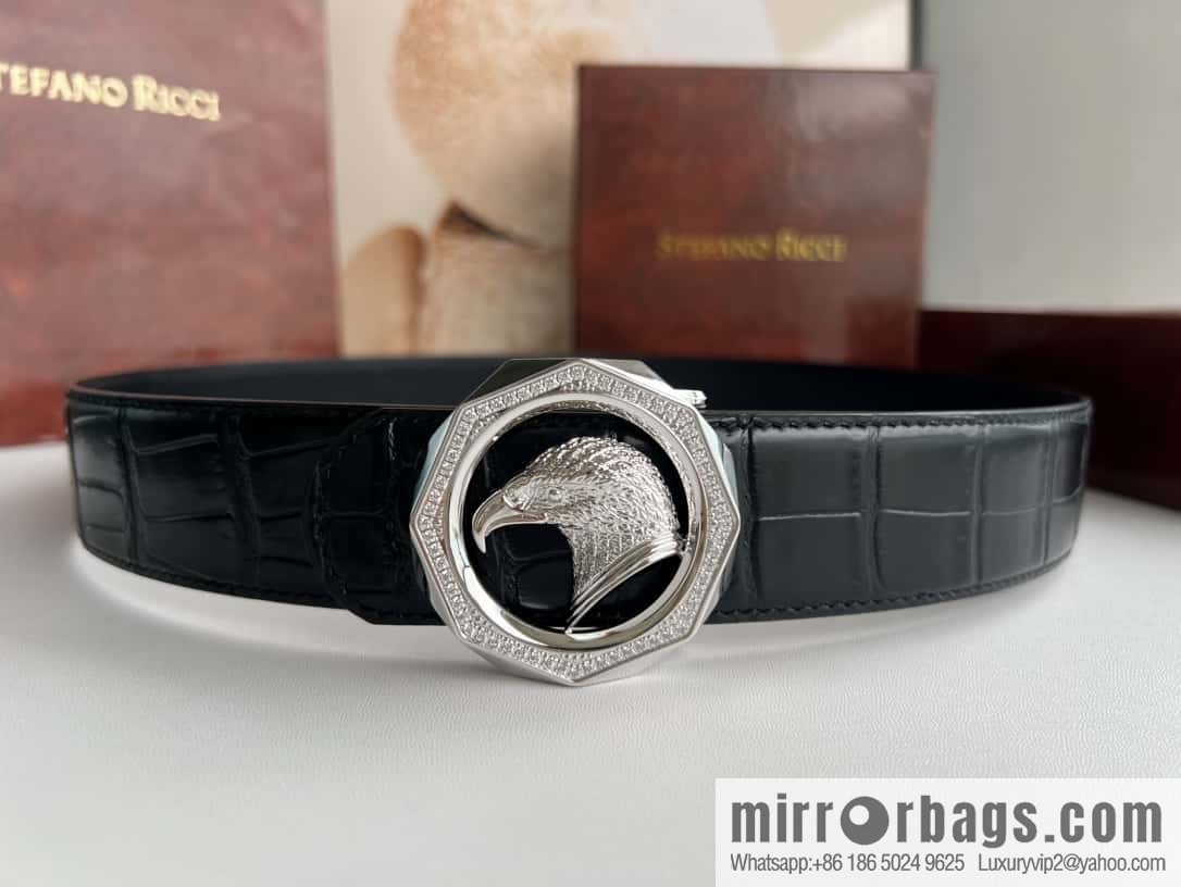 Stefano Ricci Stephen, Eagle Head with Diamond Buckle, Crocodile Leather Belt 3.8cm