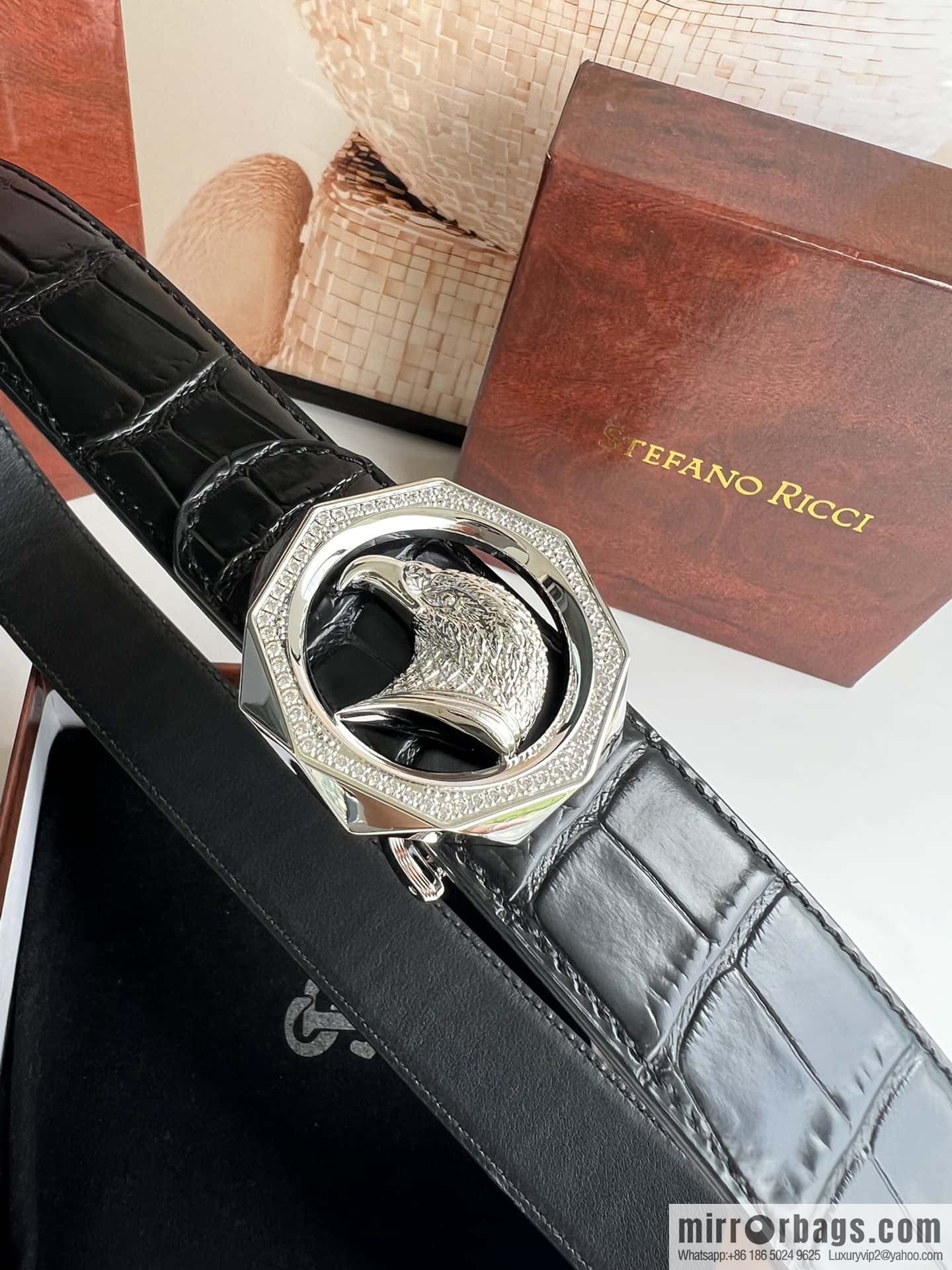 Stefano Ricci Stephen, Eagle Head with Diamond Buckle, Crocodile Leather Belt 3.8cm