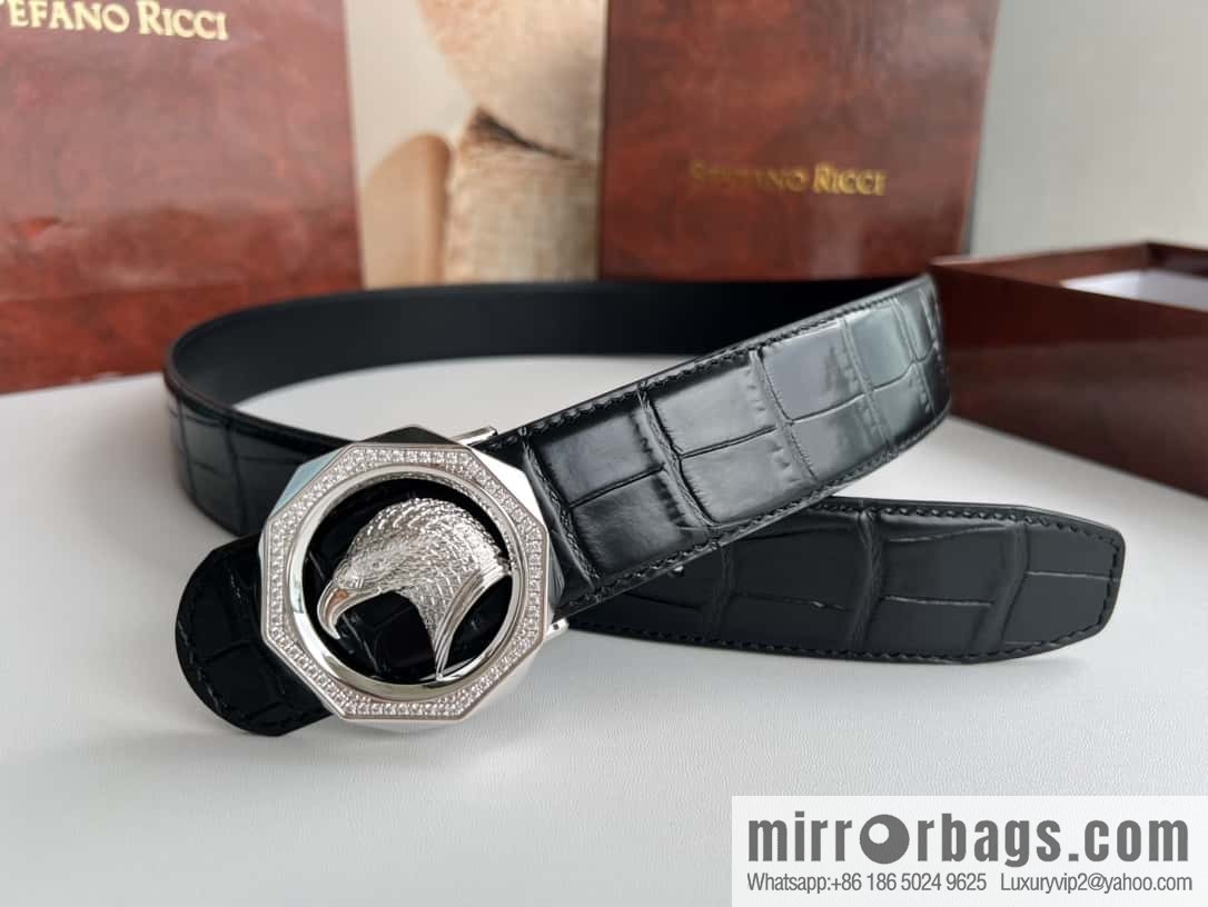 Stefano Ricci Stephen, Eagle Head with Diamond Buckle, Crocodile Leather Belt 3.8cm