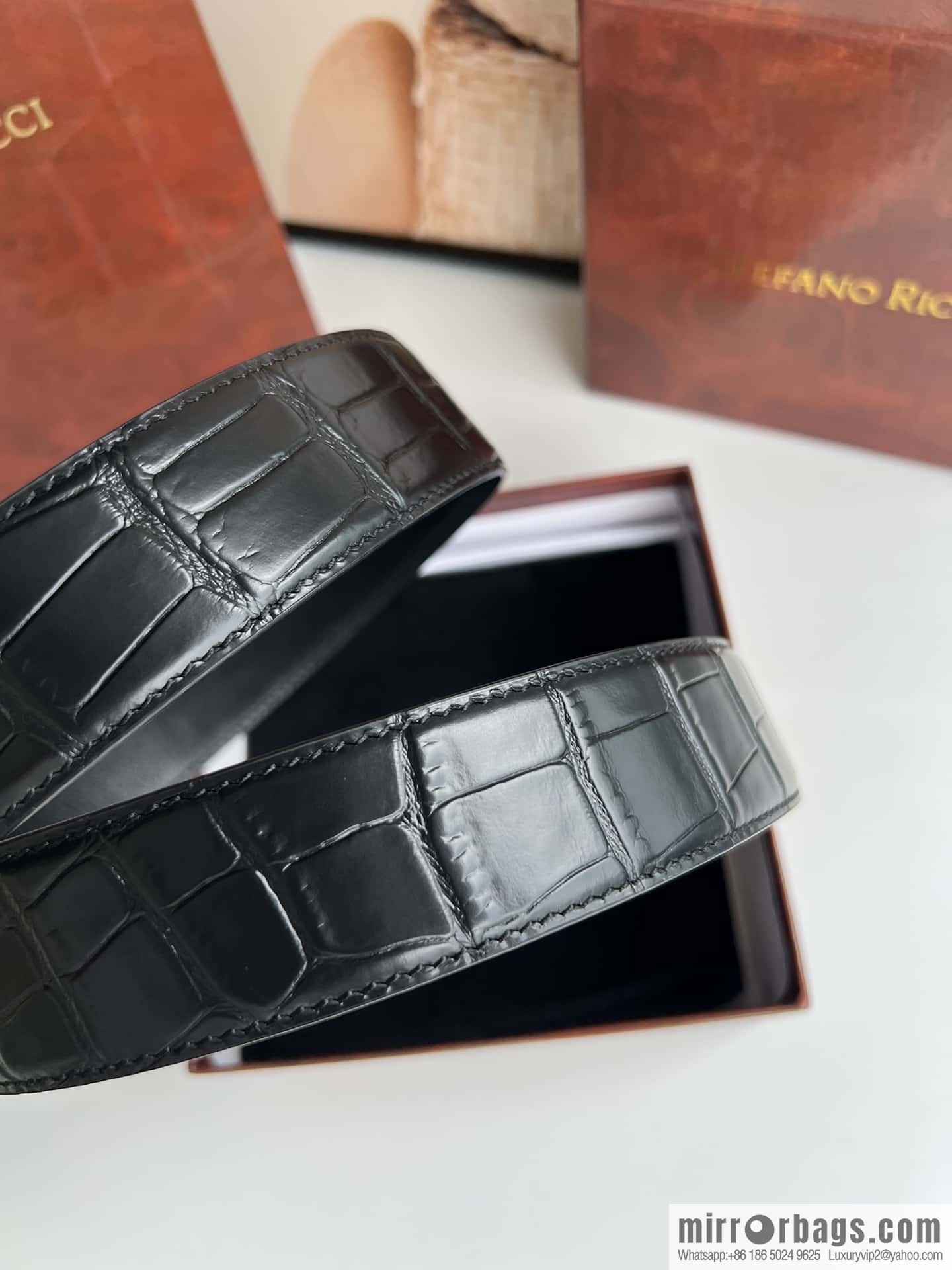 Stefano Ricci Stephen, Eagle Head with Diamond Buckle, Crocodile Leather Belt 3.8cm