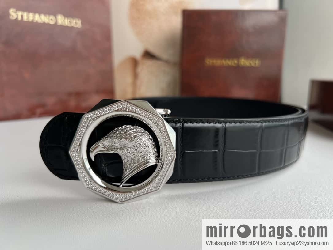Stefano Ricci Stephen, Eagle Head with Diamond Buckle, Crocodile Leather Belt 3.8cm