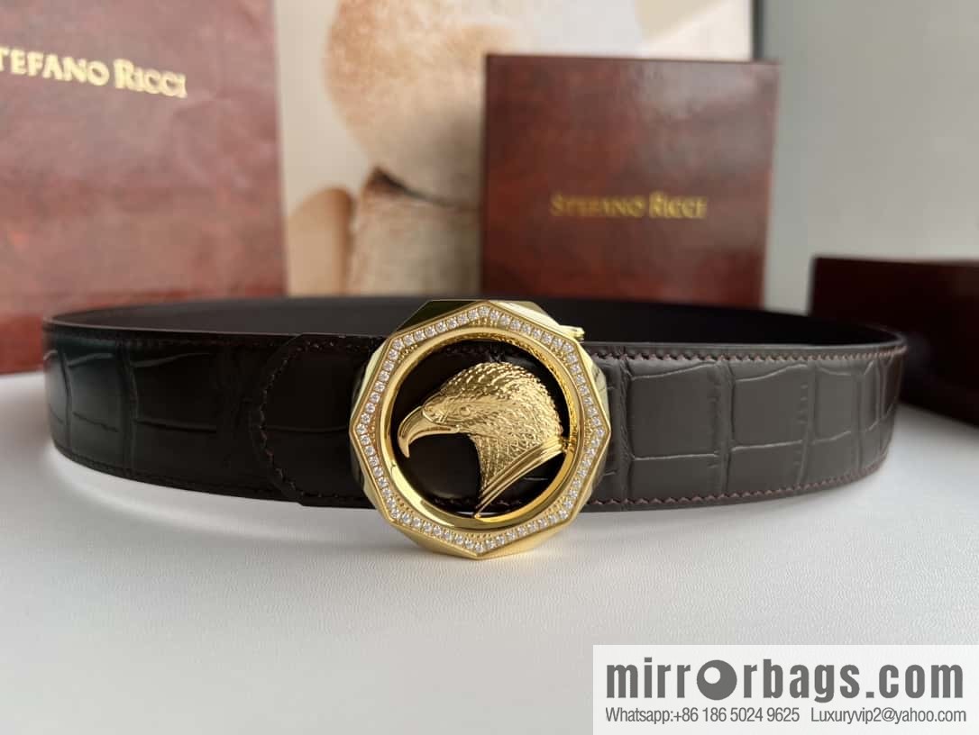 Stefano Ricci Stephen, Eagle Head with Diamond Buckle, Crocodile Leather Belt 3.8cm