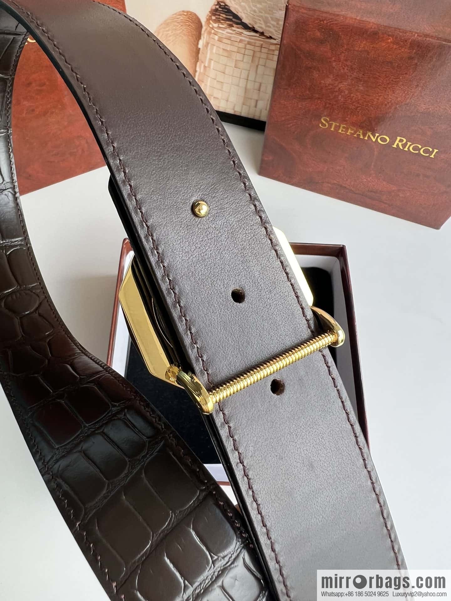 Stefano Ricci Stephen, Eagle Head with Diamond Buckle, Crocodile Leather Belt 3.8cm