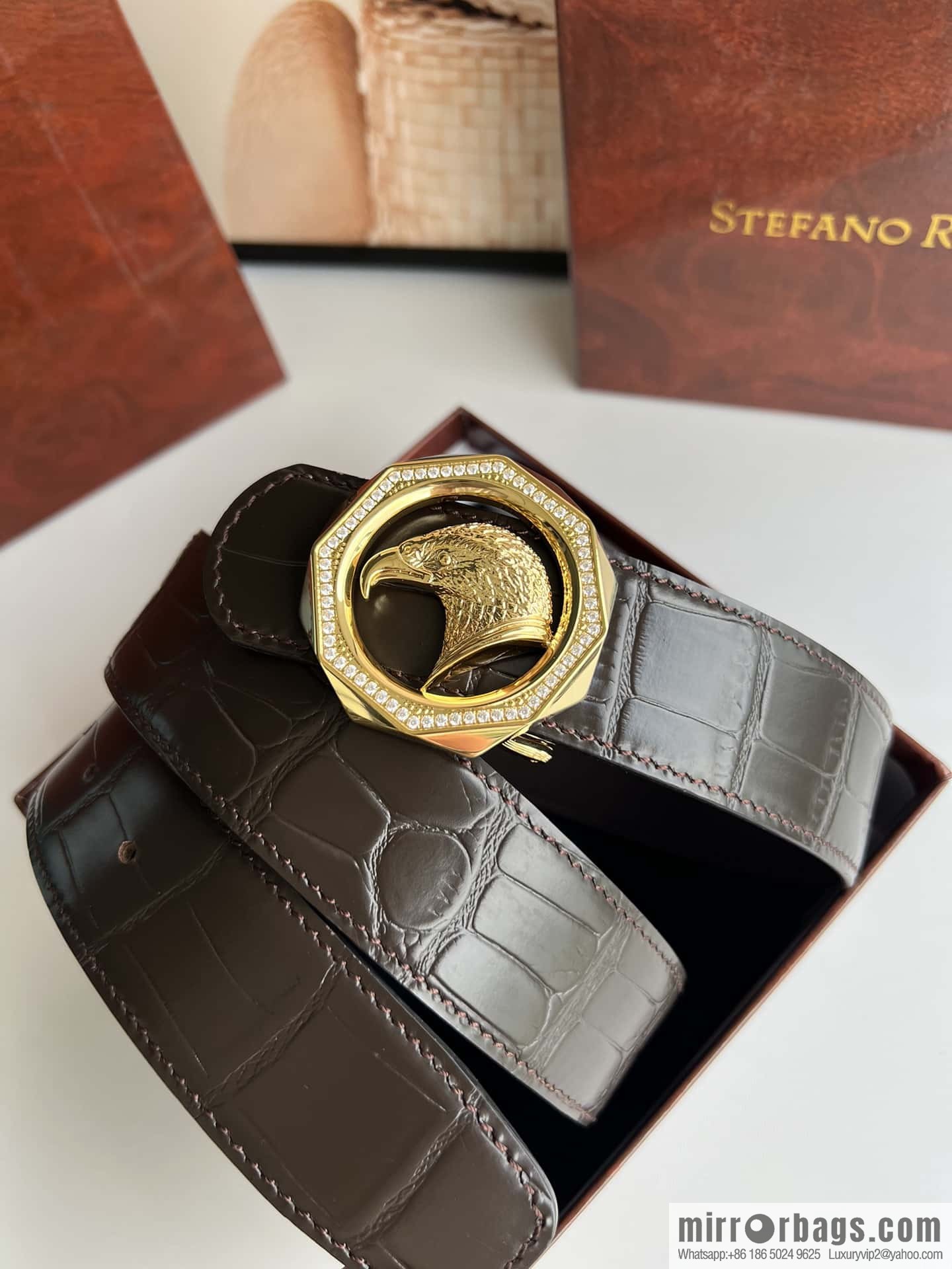 Stefano Ricci Stephen, Eagle Head with Diamond Buckle, Crocodile Leather Belt 3.8cm