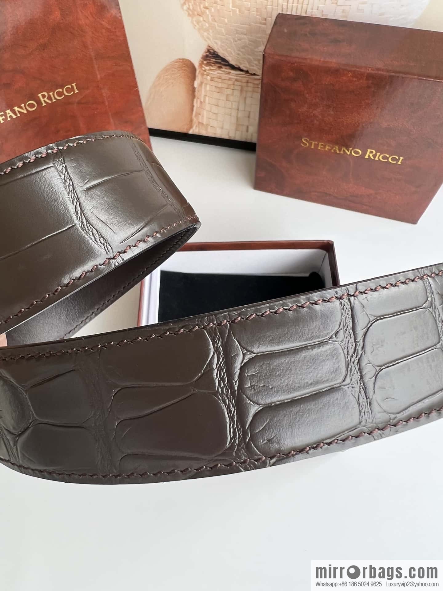 Stefano Ricci Stephen, Eagle Head with Diamond Buckle, Crocodile Leather Belt 3.8cm