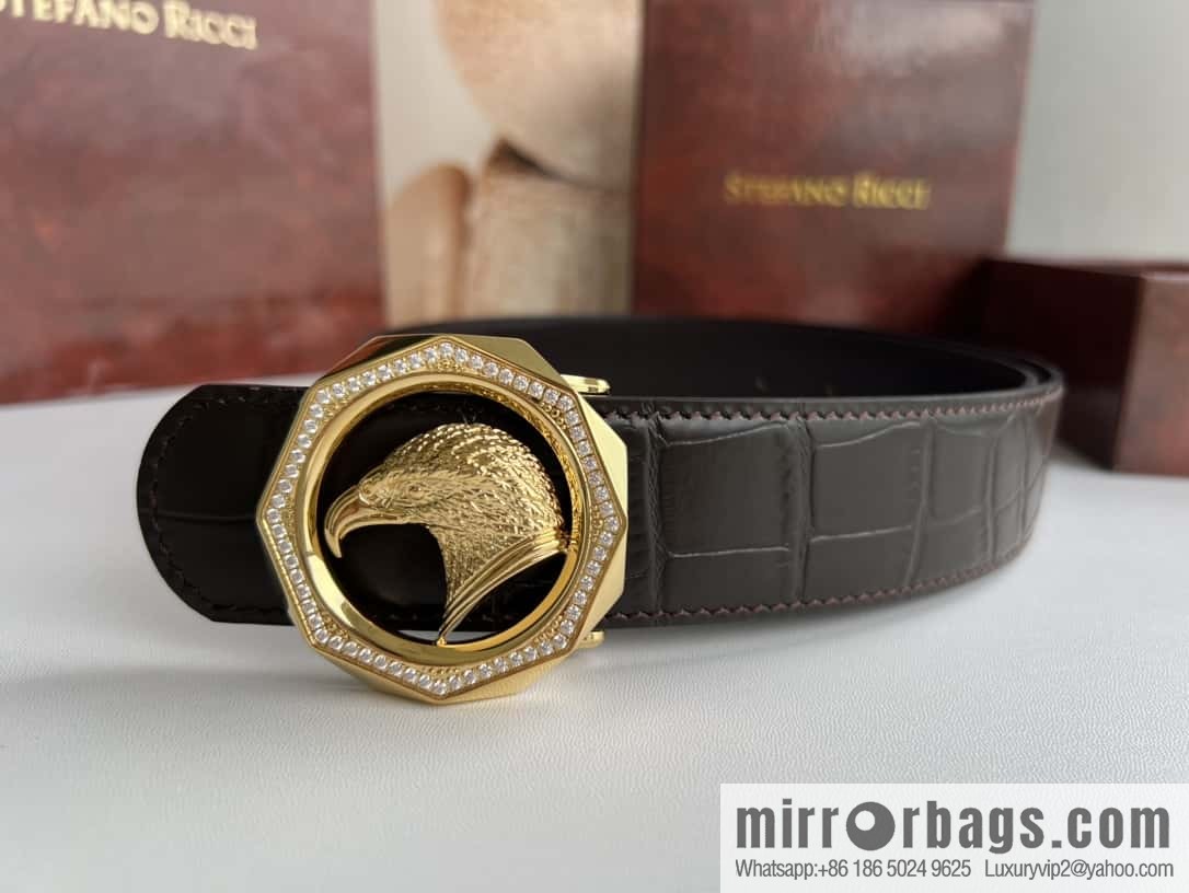 Stefano Ricci Stephen, Eagle Head with Diamond Buckle, Crocodile Leather Belt 3.8cm