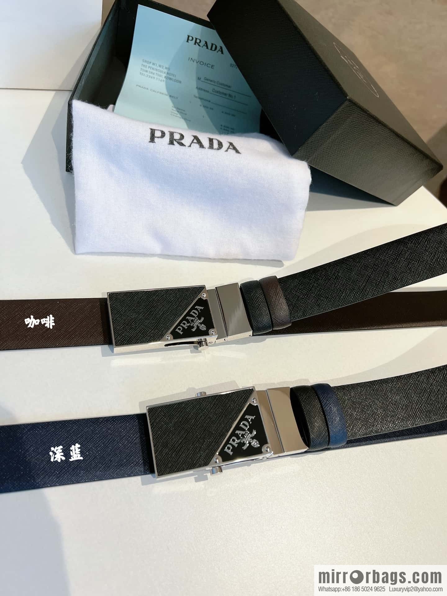 PRADA/PRADA, with pulley-style metal buckle men's 3.5cm belt