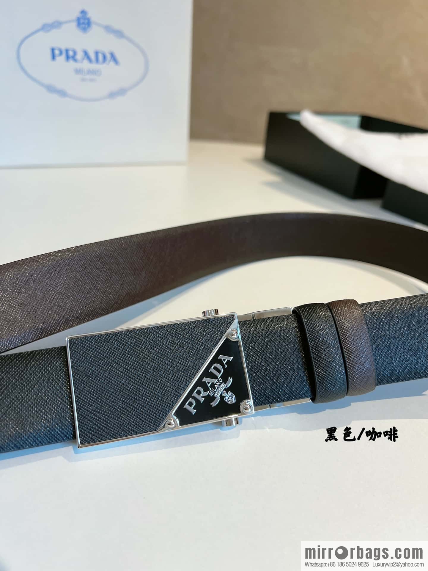 PRADA/PRADA, with pulley-style metal buckle men's 3.5cm belt