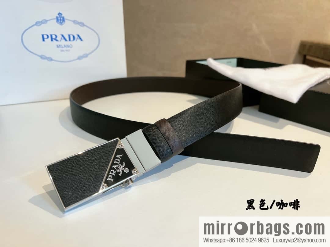 PRADA/PRADA, with pulley-style metal buckle men's 3.5cm belt