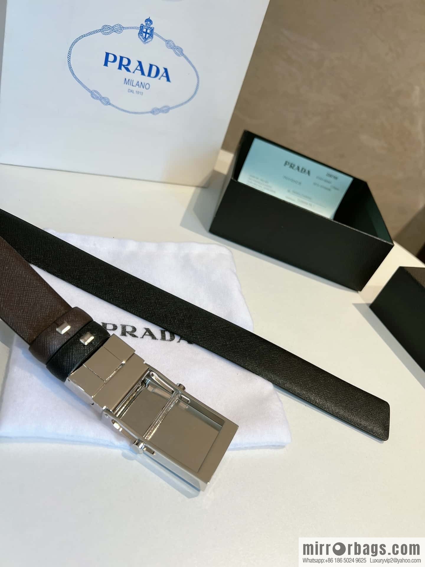 PRADA/PRADA, with pulley-style metal buckle men's 3.5cm belt