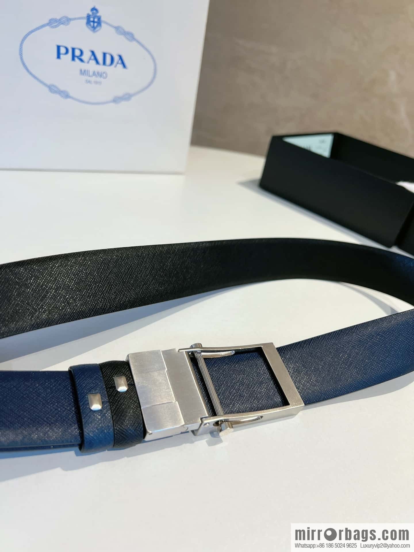 PRADA/PRADA, with pulley-style metal buckle men's 3.5cm belt