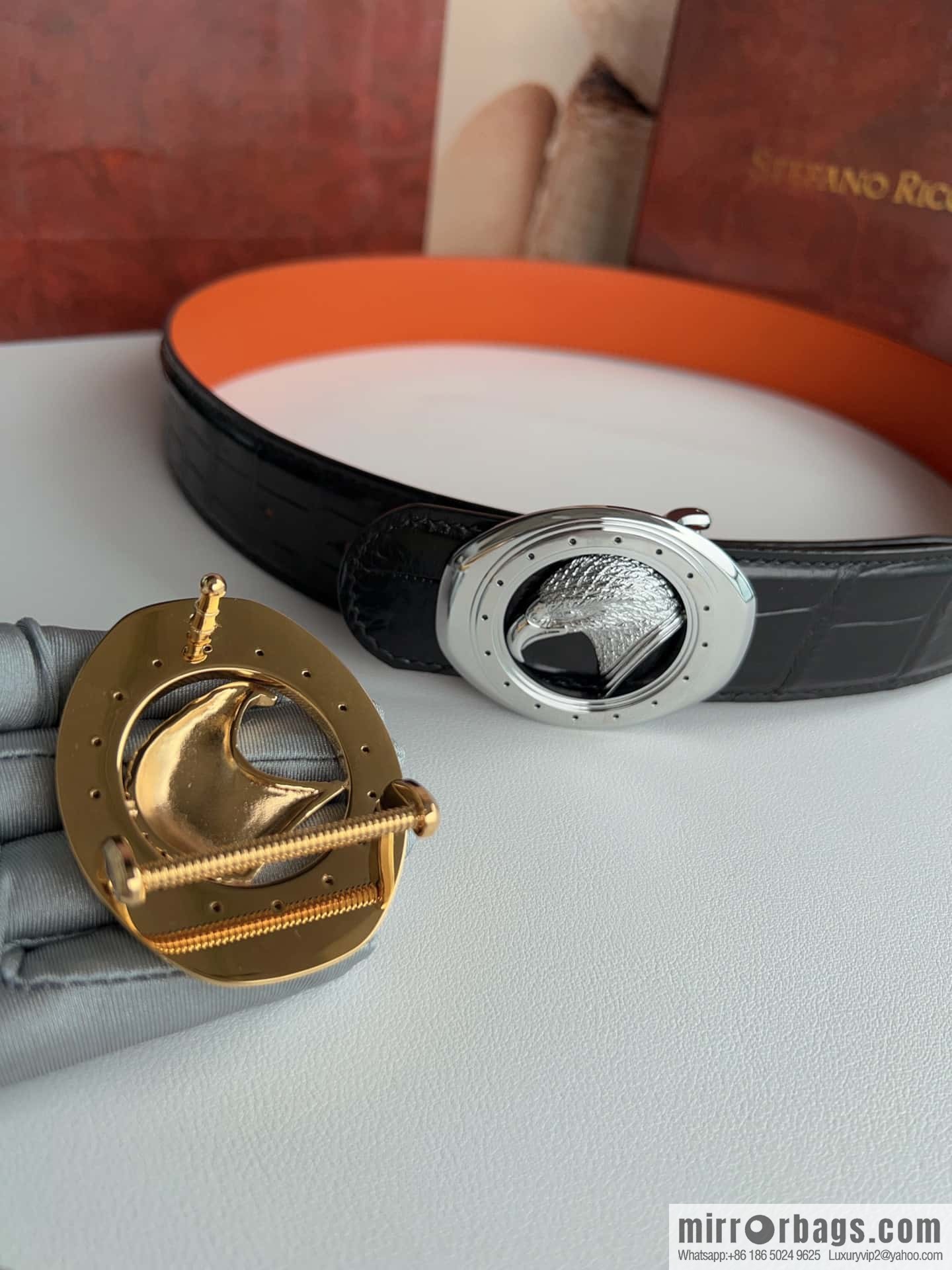 Stefano Ricci Stephen, Stainless Steel Eagle Head, Nile Crocodile No Splicing Belt