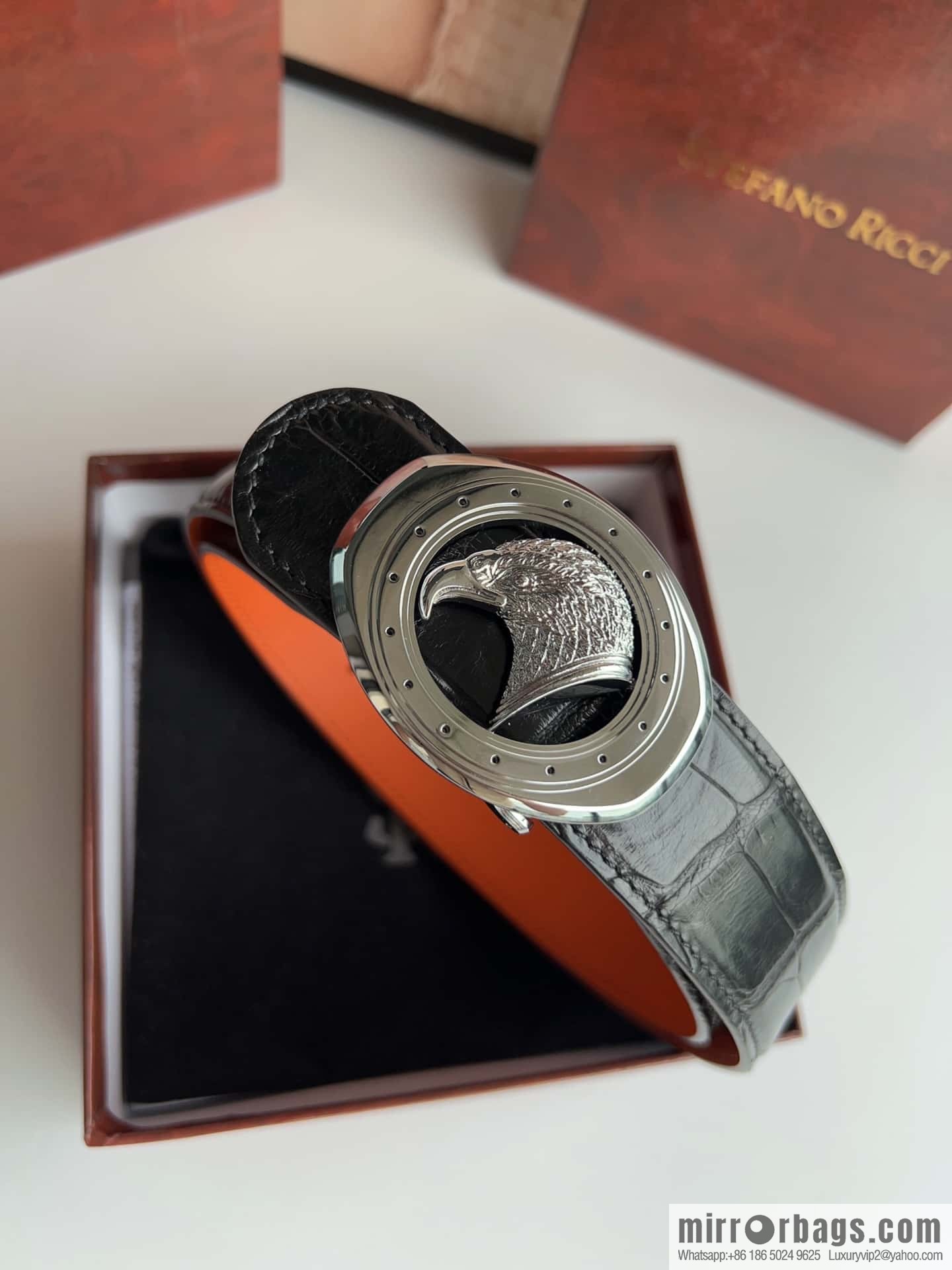 Stefano Ricci Stephen, Stainless Steel Eagle Head, Nile Crocodile No Splicing Belt