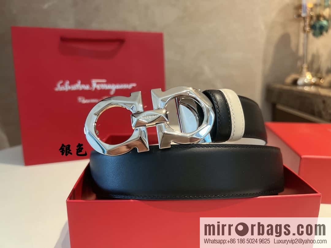 Ferragamo Ferragamo, Exquisite 8-Figure Rhombus Metal Buckle Men's Textured Belt