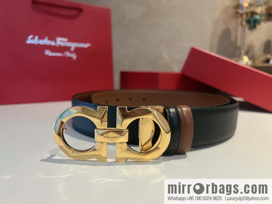 Ferragamo Ferragamo, Exquisite 8-Figure Rhombus Metal Buckle Men's Textured Belt