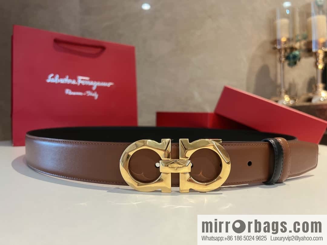 Ferragamo Ferragamo, Exquisite 8-Figure Rhombus Metal Buckle Men's Textured Belt