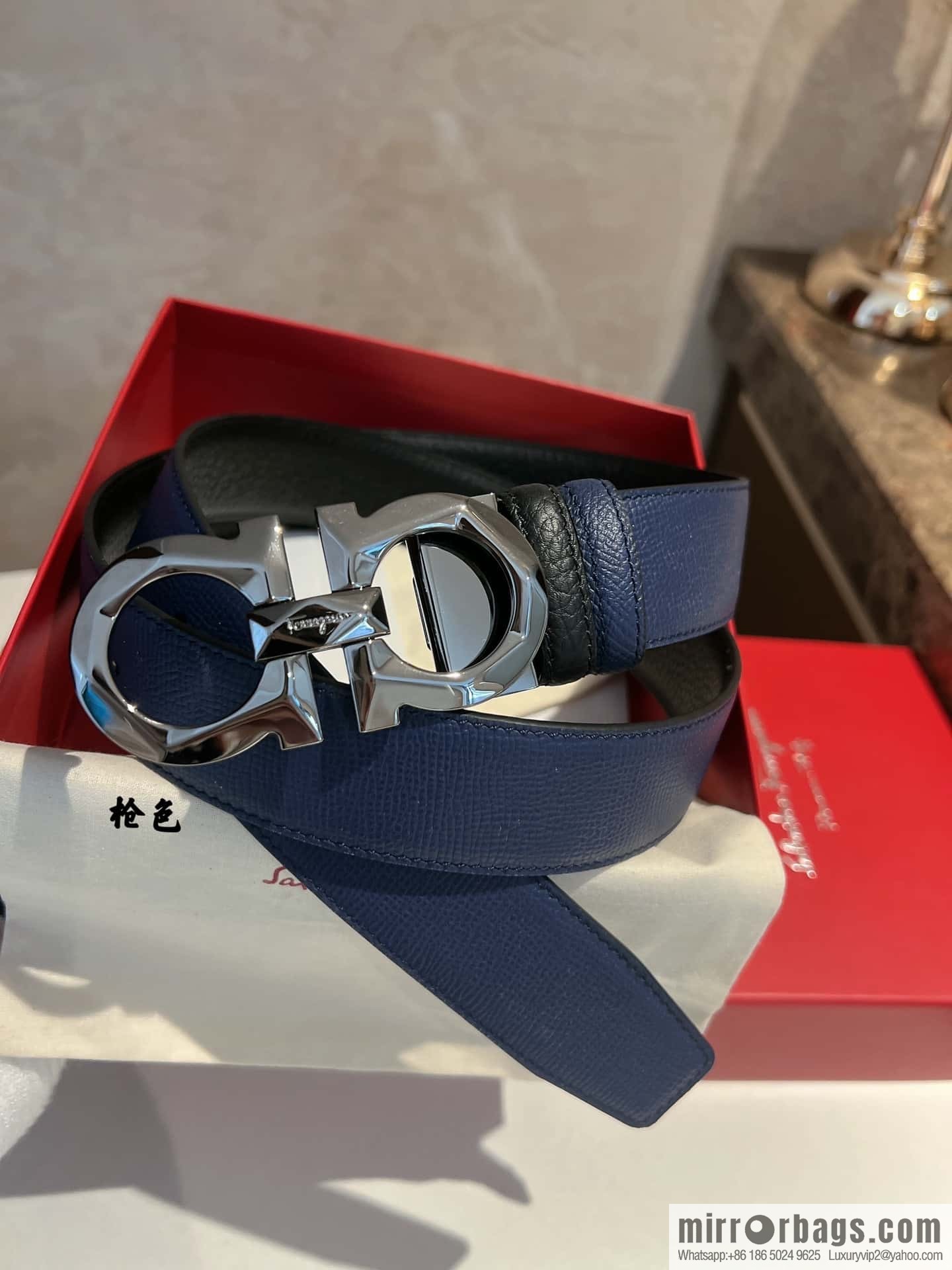 Ferragamo Ferragamo, Exquisite 8-Figure Rhombus Metal Buckle Men's Textured Belt