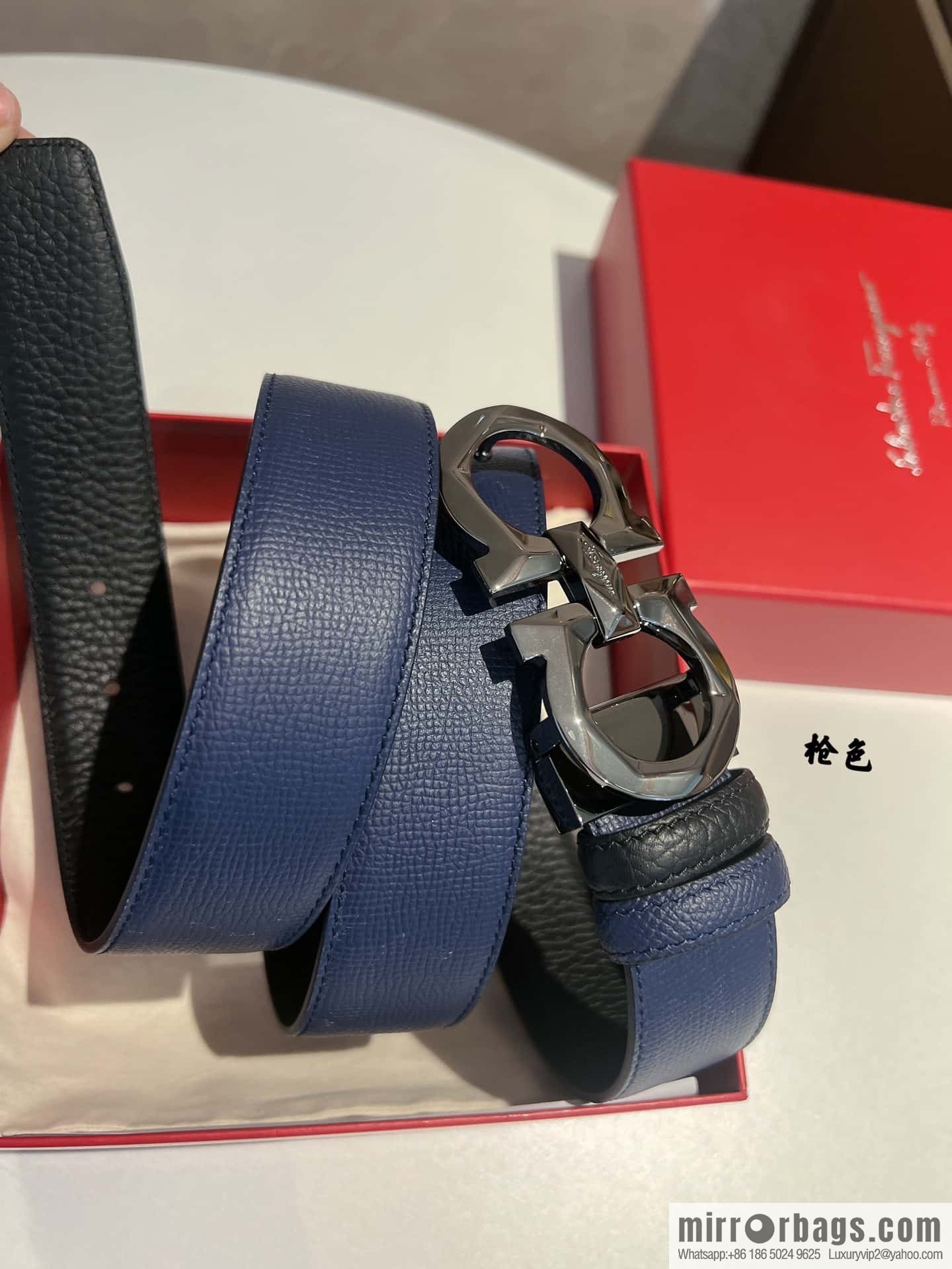 Ferragamo Ferragamo, Exquisite 8-Figure Rhombus Metal Buckle Men's Textured Belt