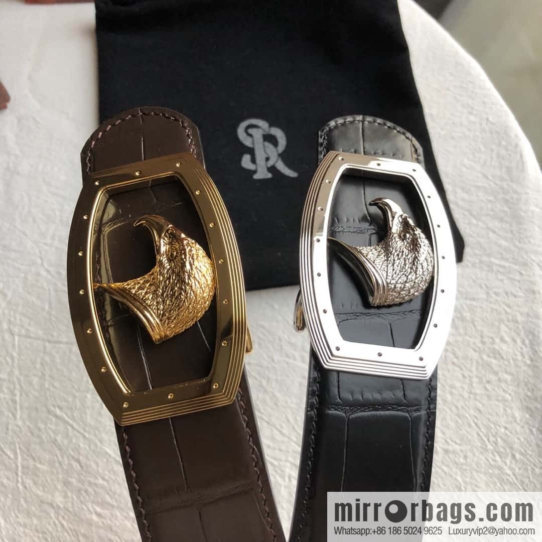Stefano Ricci Stephen, Stainless Steel Eagle Head Buckle 3.8cm Top Cowhide Fine Imitation Crocodile Leather Belt